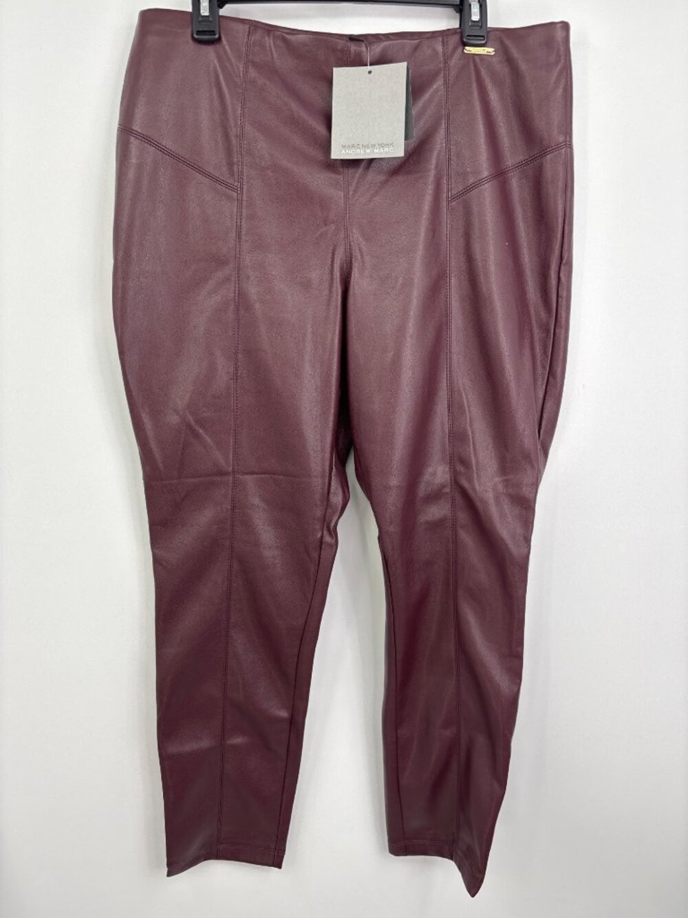 Marc New York Faux Leather Full Control Waistband Pant Burgundy Red Size XL NEW